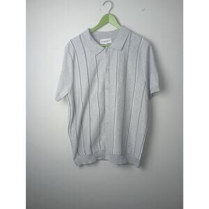 Thomas Sterling Polo Sweater Shirt 3D Stripe Men's XL Gray Button Front Classic